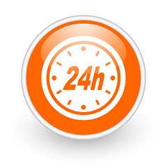 24h orange circle glossy web icon on white background