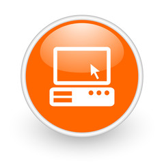 pc orange circle glossy web icon on white background