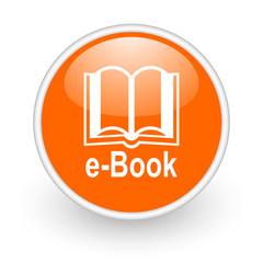 e-book orange circle glossy web icon on white background