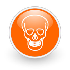 skull orange circle glossy web icon on white background