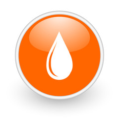water drop orange circle glossy web icon on white background