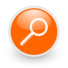 search orange circle glossy web icon on white background