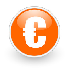 euro orange circle glossy web icon on white background