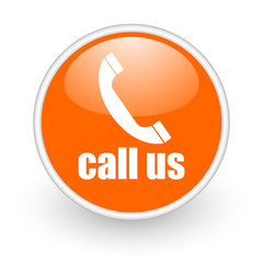 call us orange circle glossy web icon on white background