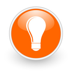 light bulb orange circle glossy web icon on white background