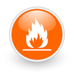 flames orange circle glossy web icon on white background