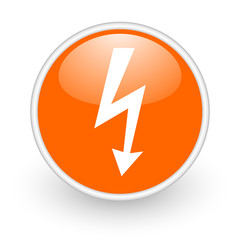 lightning orange circle glossy web icon on white background