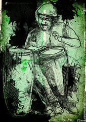 Fototapeta na wymiar conga player - a hand drawn grunge illustration