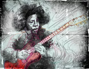 Papier Peint photo autocollant Groupe de musique guitariste - une illustration grunge dessinée à la main