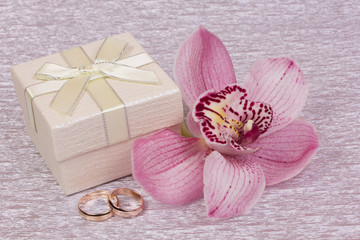 Box for gift and orchid