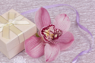 Obraz na płótnie Canvas Box for gift and orchid