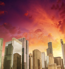 Beautiful skyline of Chicago Buildings and Skyscrapers, Illinois