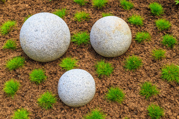 Japanese Zen Garden with granite stone boulders