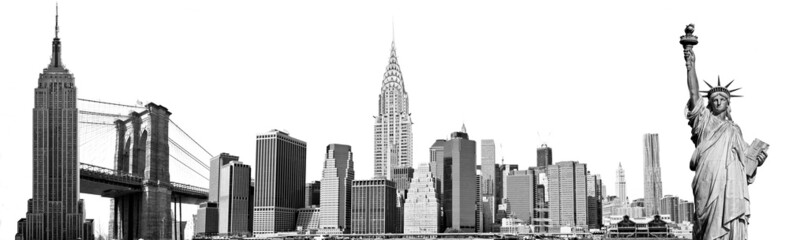 New York City Landmarks, USA. Isolated on white.
