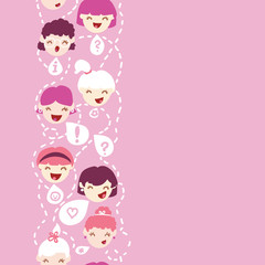 Vector girls talking vertical seamless pattern background with