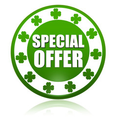 special offer in circle label with shamrocks