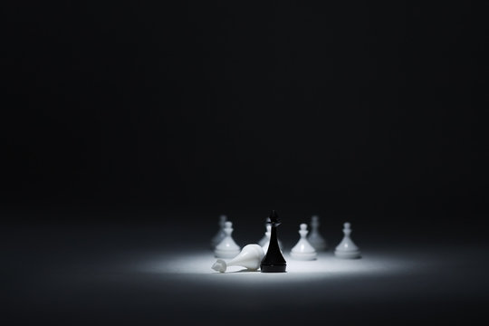 Black King Next To Defeated White King, White Pawns On The Back