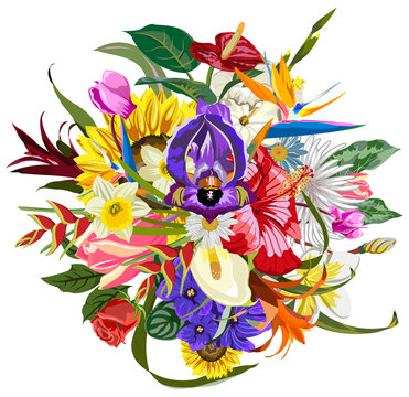 Bouquet of many beautiful and colorful flowers