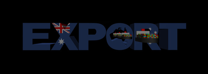 Export text with Australia flag and container ships illustration