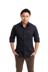 Young confident man in a blue shirt