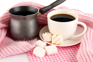 cup of coffee with scarf close-up