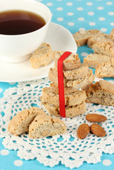 Aromatic cookies cantuccini and cup of coffee