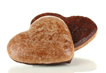Chocolate cookies in form of heart isolated on white