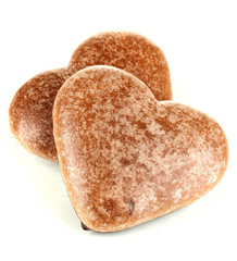Chocolate cookies in form of heart isolated on white