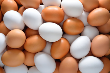 Eggs, brown and white in pile