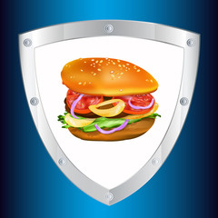 Traditional hamburger.Emblem fast food.Vector