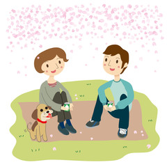 お花見を楽しむカップル