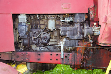 vintage tractor engine fragment in farm