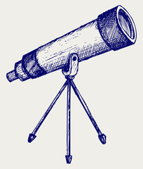 Telescope in tripod. Doodle style