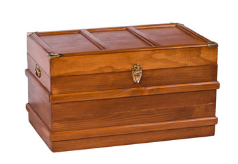 Wooden treasure chest isolated over white