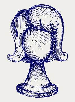 Wig On Mannequin Head. Doodle Style