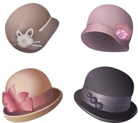 Women's winter hats on white background