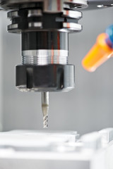 Close-up process of metal machining by mill
