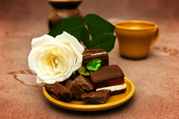 Chocolate with white rose