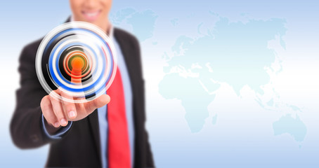 Businessman pressing circle button