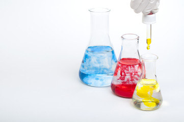 Laboratory flasks and colour chemicals