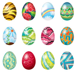 A dozen of colorful easter eggs