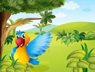 Gardinen Ein bunter Papagei im Wald © GraphicsRF