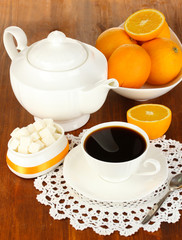 Beautiful white dinner service with oranges
