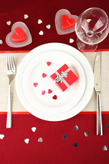 Table setting in honor of Valentine's Day close-up