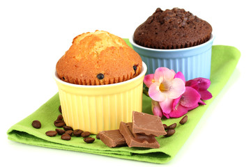 Cupcakes in bowls for baking isolated on white