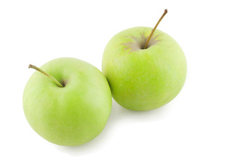 two green apples isolated on white background