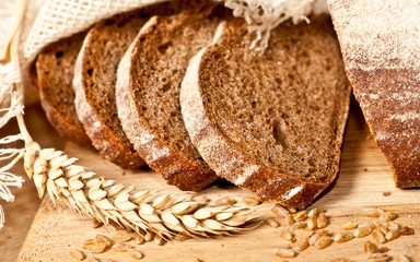 Fresh baked traditional bread and wheat