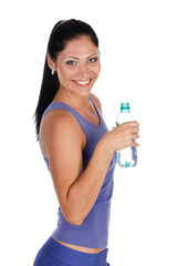 beautiful woman with bottle of water. isolated