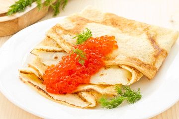 pancakes with red caviar