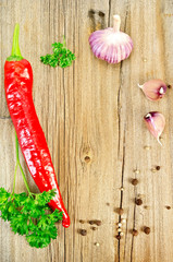 Spices on a wooden board